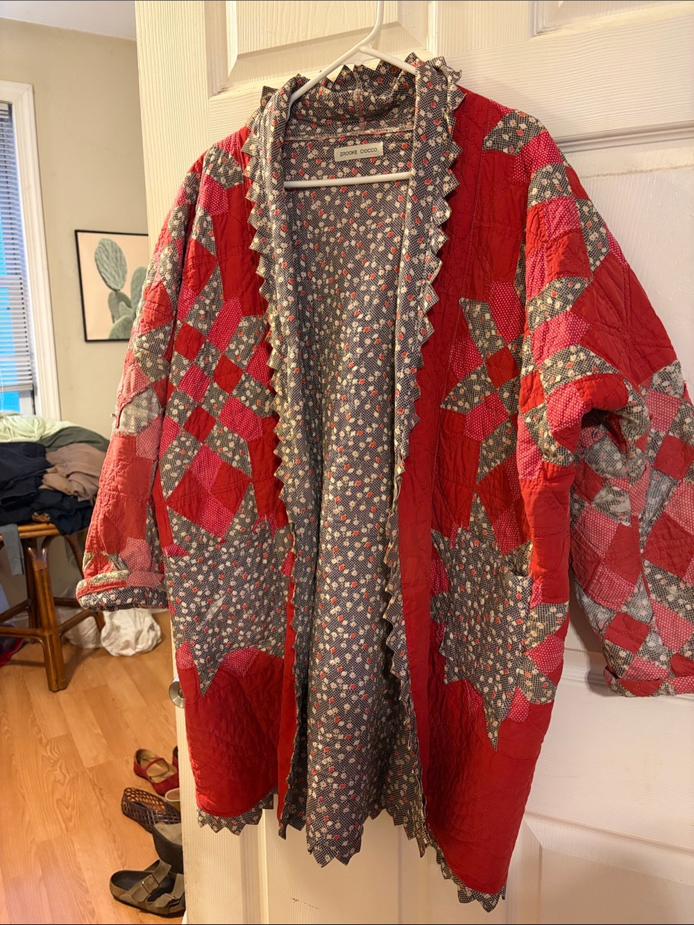 Handmade Red Patchwork Quilt Jacket - Cozy Layering Coat